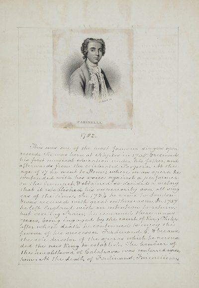 Farinelli, metszett Henry Adlard (fl.1828-69), 1830 körül (metszet, toll és tinta papírra) alkotó: English School