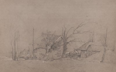 Gazdasági épületek a folyóparton, 1840 körül alkotó: English School