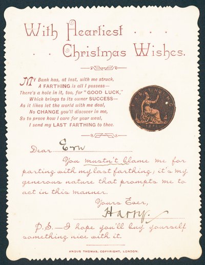 Farthing lyukkal, karácsonyi üdvözlőlap alkotó: English School