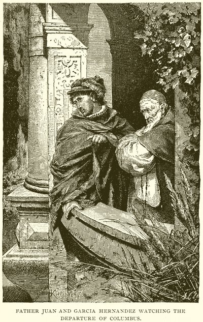 Juan atya és Garcia Hernandez nézik Kolumbusz távozását alkotó: English School