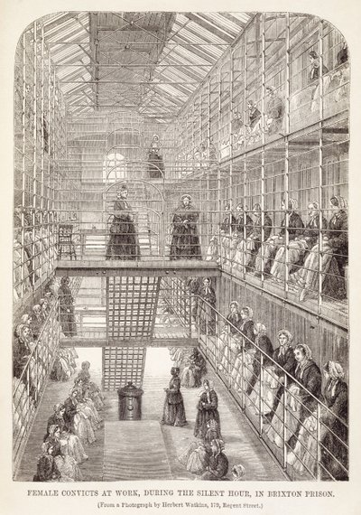 Női elítéltek munkahelyen a néma órában a brixtoni börtönben, A londoni bűnügyi börtönökből és Henry Mayhew (1812-87) és John Binny jelenetei a börtönből, 1860 alkotó: English School