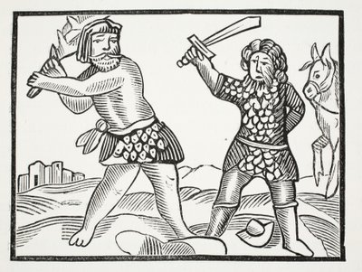 Ferragus hatalmas sereget állít fel, és ostrom alá veszi Acquitain városát, illusztrációja John Ashton, a kocsma a Chap-books of the Eightenth Century-ből. 1882 alkotó: English School