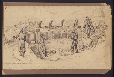 Terepi konyha Nis erődjébe, Szerbia, szerb-bolgár háború, 1885. november 28. (rajz) alkotó: English School