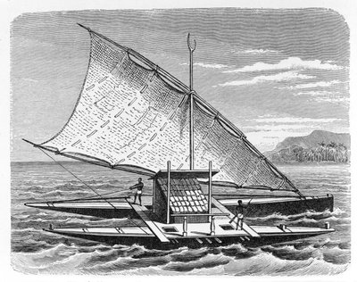 Fijian kettős kenu, az „Az emberiség története” 1. kötetéből, Prof. Friedrich Ratzel, 1896 (metszet) alkotó: English School