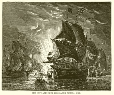 Tűzhajók megtámadják a spanyol Armadát, 1588 alkotó: English School