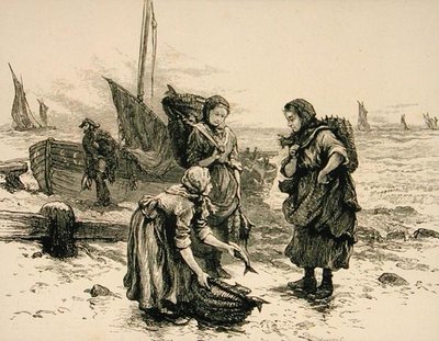 Fisherwomen 1880 körül, a Religious Tract Society által kiadott „Scottish Pictures”-ből alkotó: English School