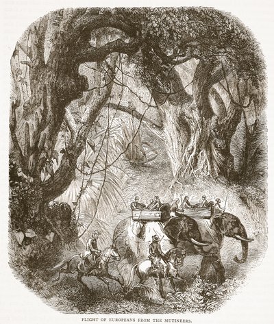 Európaiak repülése a Mutineersből, illusztráció a Cassells Illustrated History of Englandből alkotó: English School