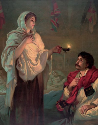 Florence Nightingale olajlámpával alkotó: English School