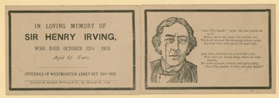 Összehajtható kártya Sir Henry Irving színész haláláról, aki 1905. október 13-án halt meg alkotó: English School