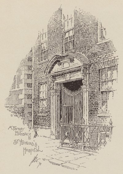 A Szent Tamás Kórház egykori bejárata (litográfia) alkotó: English School