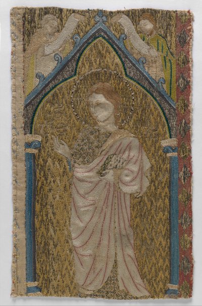 Orphrey töredéke (vászon, selyem és arany cérna) alkotó: English School
