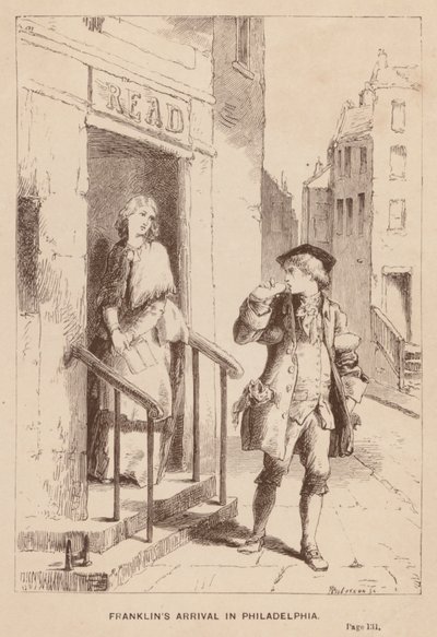 Franklin megérkezése Philadelphiába (metszet) alkotó: English School
