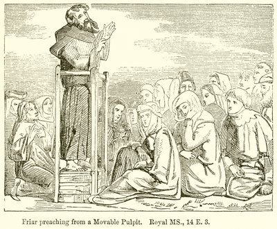 Egy mozgó szószékről prédikál szerzetes. Royal MS., 14 E. 3 alkotó: English School