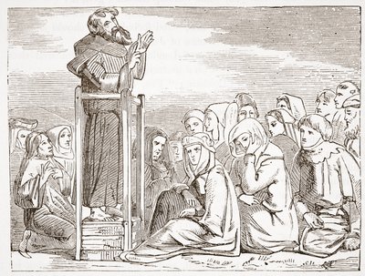 Prédikál egy mozgó szószékről, James Aitken Wylie (1808-1890) illusztrációja a Protestantizmus története című könyvéből, pub. 1878 alkotó: English School