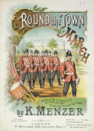 A Round the Town March kottájának első borítója, K. Menzer alkotó: English School