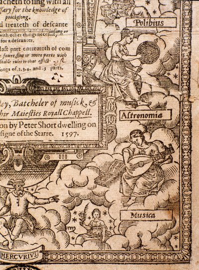 Frontispiece from A Plaine és Easy Introduction to Practicall Musicke, Thomas Morley, Detail, 1597 alkotó: English School
