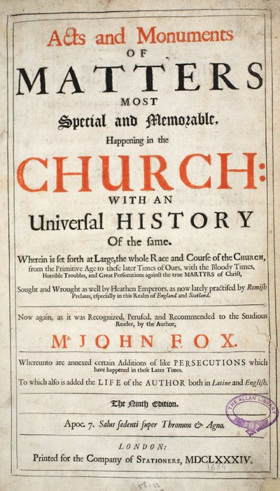 Frontispiece, John Foxe cselekedetei és emlékműveiből, kilencedik kiadás, pub. 1684 alkotó: English School