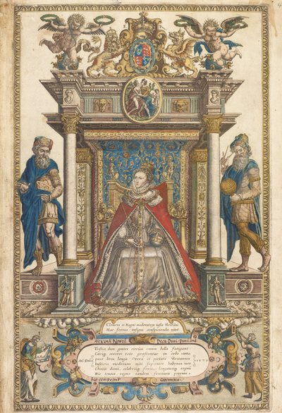 Az angliai és walesi országok atlaszának frontképe, Christopher Saxon, London, 1579 (kézzel színezett metszet) alkotó: English School