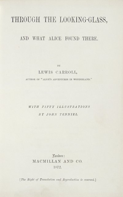 Lewis Carroll (1833-1898) előlapja Alice-nek a szemüvegen keresztül, kiadó: Macmillan, 1872 alkotó: English School