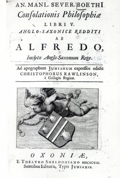 Frontispiece Christopher Rawlinsonnak Nagy Alfréd Boethius De Consolationis Philosophiae 1698-as kiadásának fordítása (nyomtatott) alkotó: English School