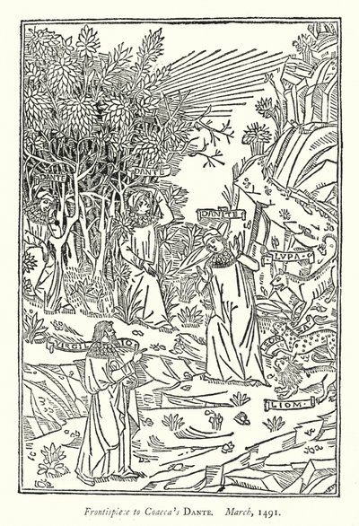 Coaeca Dante című művének címlapja, 1491. március (metszet) alkotó: English School