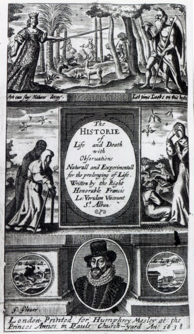 Frontispiece to Francis Bacons Az élet és halál története, 1638-ban alkotó: English School