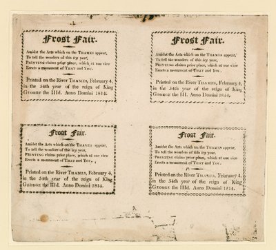1814-es fagyvásár. Jégre nyomtatott szuvenírek alkotó: English School