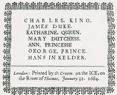 Fagyvásár a Temzén, nyomtatott szuvenír II. Károly királynak és családjának, 1684 alkotó: English School