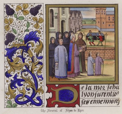 Jehan De Lyon temetése (színes metszet) alkotó: English School