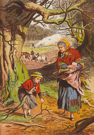 Tűzifa gyűjtése (színes litográfia) alkotó: English School