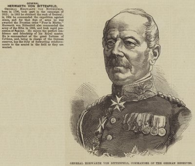 Herwarth von Bittenfeld tábornok, a német tartalékok parancsnoka (metszet) alkotó: English School
