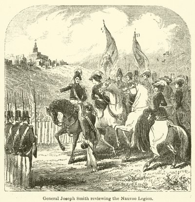Joseph Smith tábornok áttekinti a Nauvoo Légiót (metszet) alkotó: English School