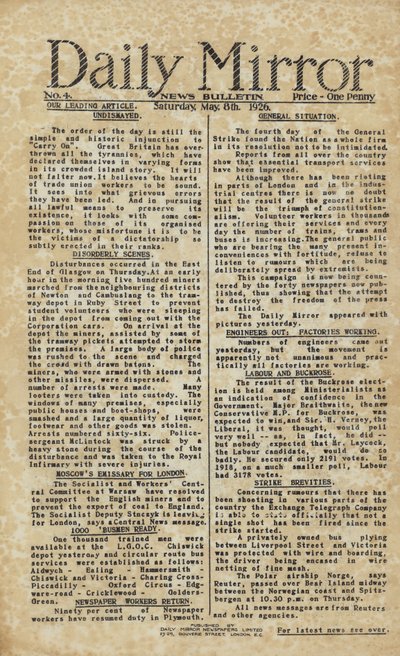 Általános sztrájk a Daily Mirrorban (metszet) alkotó: English School
