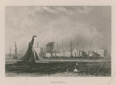 Általános nézet a hajókról a Temzén, Blackwallnál alkotó: English School