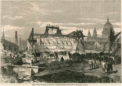 A londoni, chathami és doveri vasúti híd munkáinak általános képe, Blackfriars, London alkotó: English School