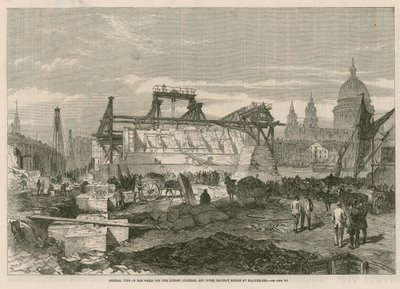 A londoni, chathami és doveri vasúti híd munkáinak általános képe, Blackfriarsben alkotó: English School