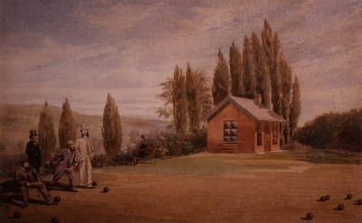 Gentlemen Playing Lawn Bowls, 1880 körüli (akvarell, papír) alkotó: English School