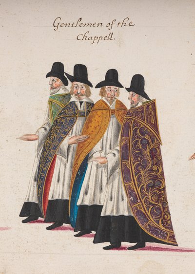 Gentlemen of the Chappell, I. Erzsébet királynő temetési menetének részlete a Westminster-apátságba, 1603. április 28. alkotó: English School