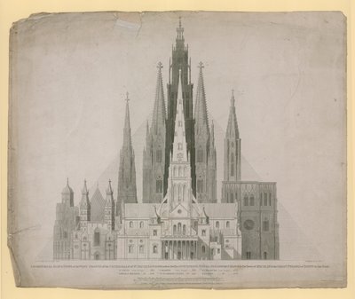 A londoni St Pauls-katedrálisok nyugati frontjának geometriai domborzatai (a tűz előtt) ... és az egyiptomi nagy piramis egy léptékben alkotó: English School