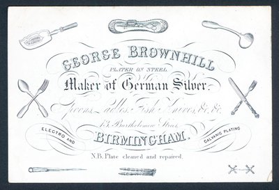 George Brownhill, német ezüst gyártó, kereskedelmi kártya alkotó: English School