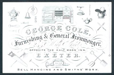 George Cole, lakberendezési és általános vaskereskedő, kereskedelmi kártya alkotó: English School