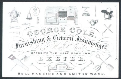 George Cole, lakberendezési és általános vaskereskedő, kereskedelmi kártya alkotó: English School