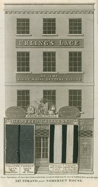 George Frederick Urling & Co, csipkeárusok, 147 Strand, a Somerset House közelében, London alkotó: English School