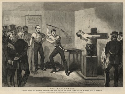 George Smith, a harisnyakötő, harminc korbácsütéséből a hatodikat kapja alkotó: English School