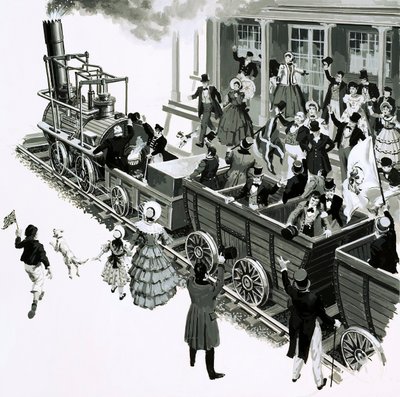 George Stephenson Locomotionja megérkezett Darlingtonba alkotó: English School
