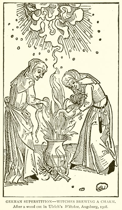Német babona – Boszorkányok varázst készítenek. Egy favágás után az Ulrichs Witches-ben, Augsburgban, 1508 alkotó: English School