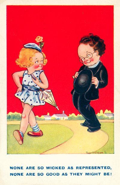 Lány és fiú, jó és gonosz (színes litográfia) alkotó: English School
