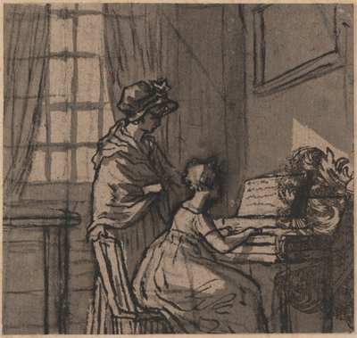 Klavikordos lány, 1800 körül (toll és mosás papíron) alkotó: English School