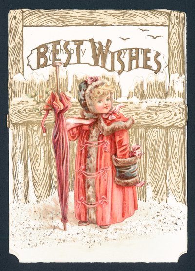 Lány állt a hóban, karácsonyi kártya alkotó: English School