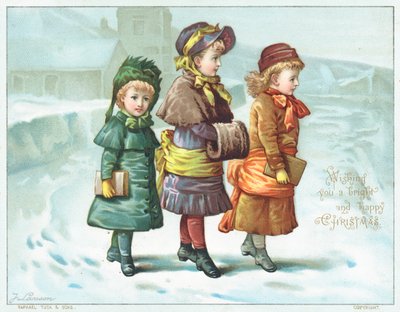Lányok séta a hóban, karácsonyi kártya alkotó: English School
